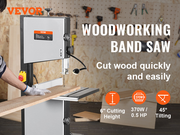 VEVOR Band Saw with Stand, 10-Inch, 560  1100 RPM Two-Speed Benchtop  Bandsaw, 370W 1/2HP Motor with Metal Stand Optimized Work Light Workbench  Fence and Miter Gauge, for Woodworking Aluminum Plastic