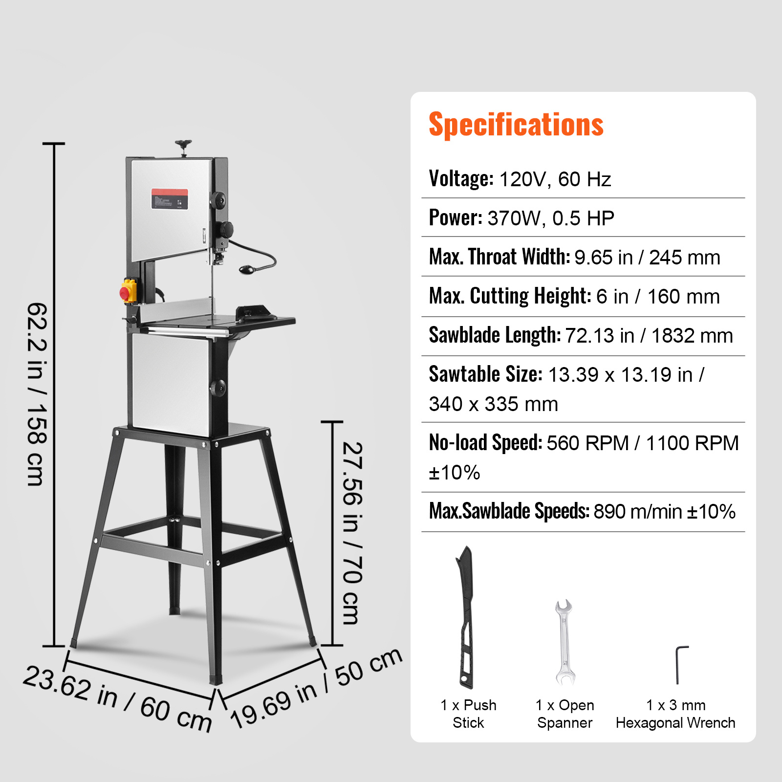 Band Saw with Stand Benchtop Bandsaw, 9.65 in/13.39 in Speed Adjustable - Produktbild 6