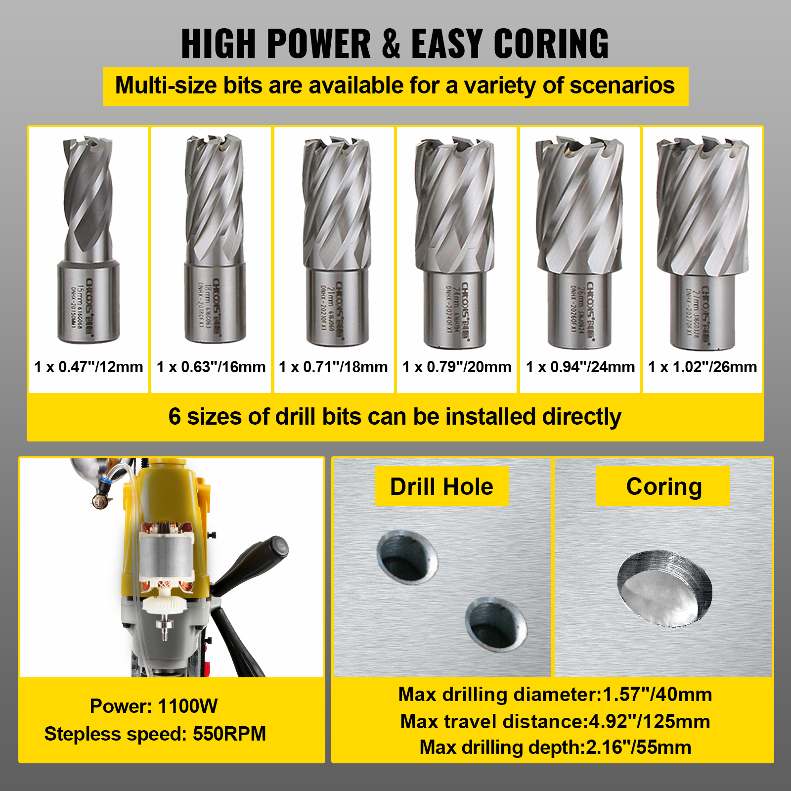 Mag Drill Press HSS Annular Cutter 3/4" Weldon Shank Max. 13 Drilling Bits - Picture 53 of 122