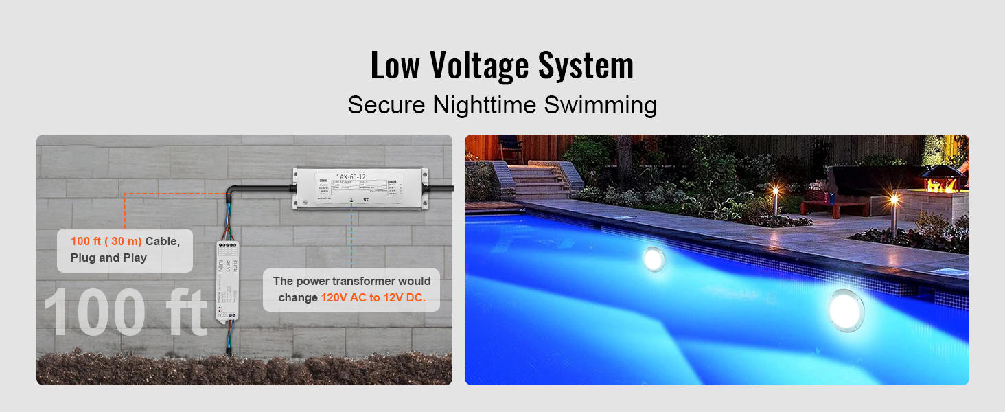 VEVOR 120V AC LED Pool Light, 10 Inch 40W, RGBW Color Changing