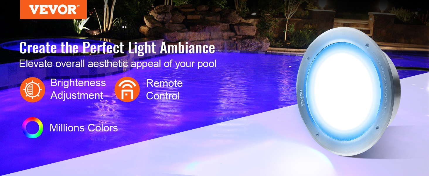 VEVOR 120V AC LED Pool Light, 10 Inch 40W, RGBW Color Changing