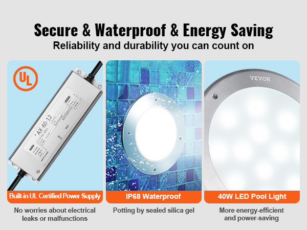 Pool Light Led Complete VEVOR 120V AC LED Pool Light, 10 Inch 40W, RGBW Color Changing Inground ...