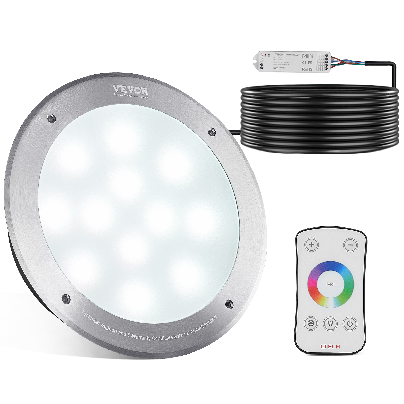 VEVOR LED Pool Light 40W RGBW – 50/100ft Cable, Inground, US Plug, Variable Color, DSX-POOLLIGHT