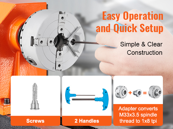 Mophorn Mandrino Per Tornio Per Legno Da 4", 4 Ganasce, 1 "x8TPI - Foto 5