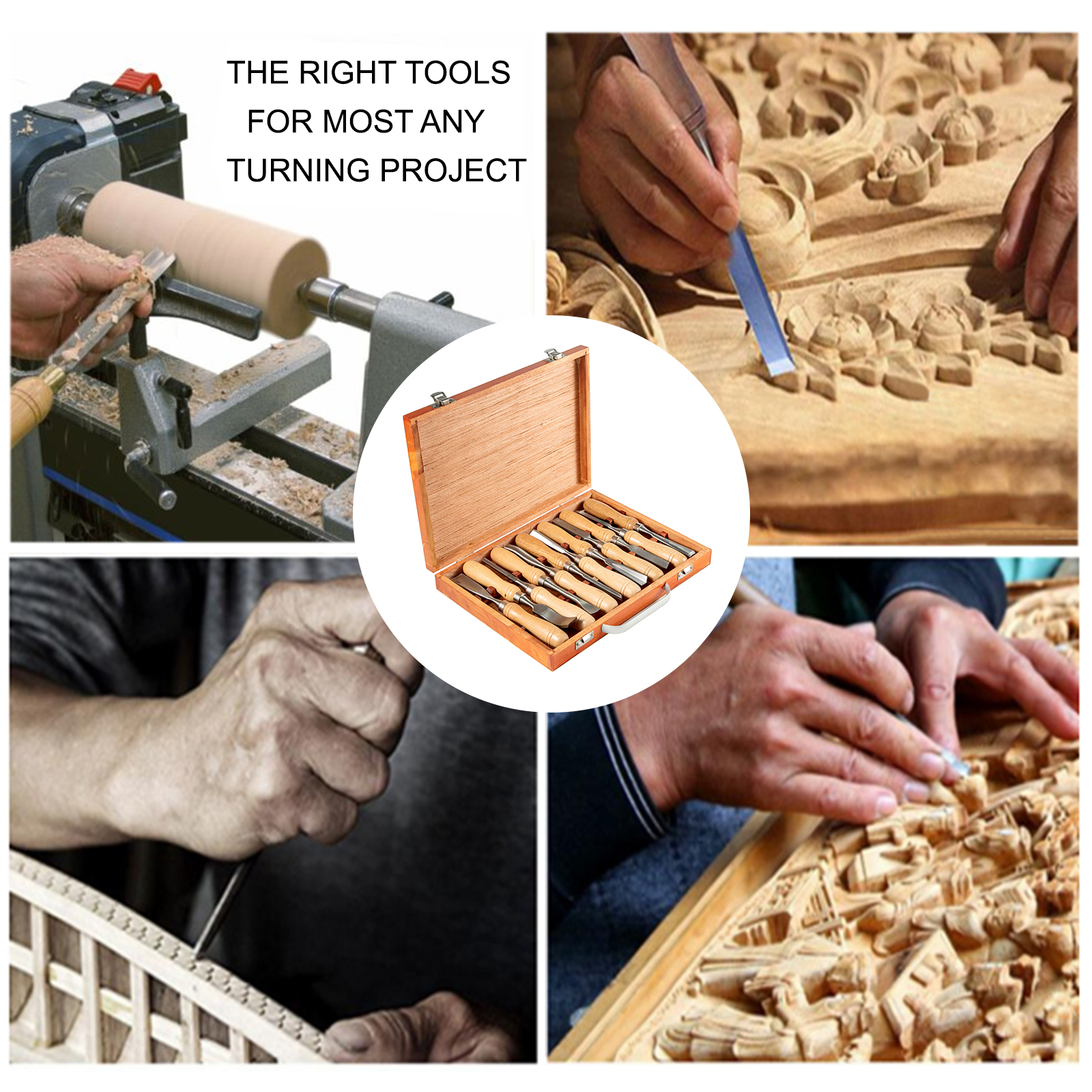 VEVOR Woodworking 12pcs Lathe Chisel，Wood Carving Hand Chisel 3-3/4Inch ...