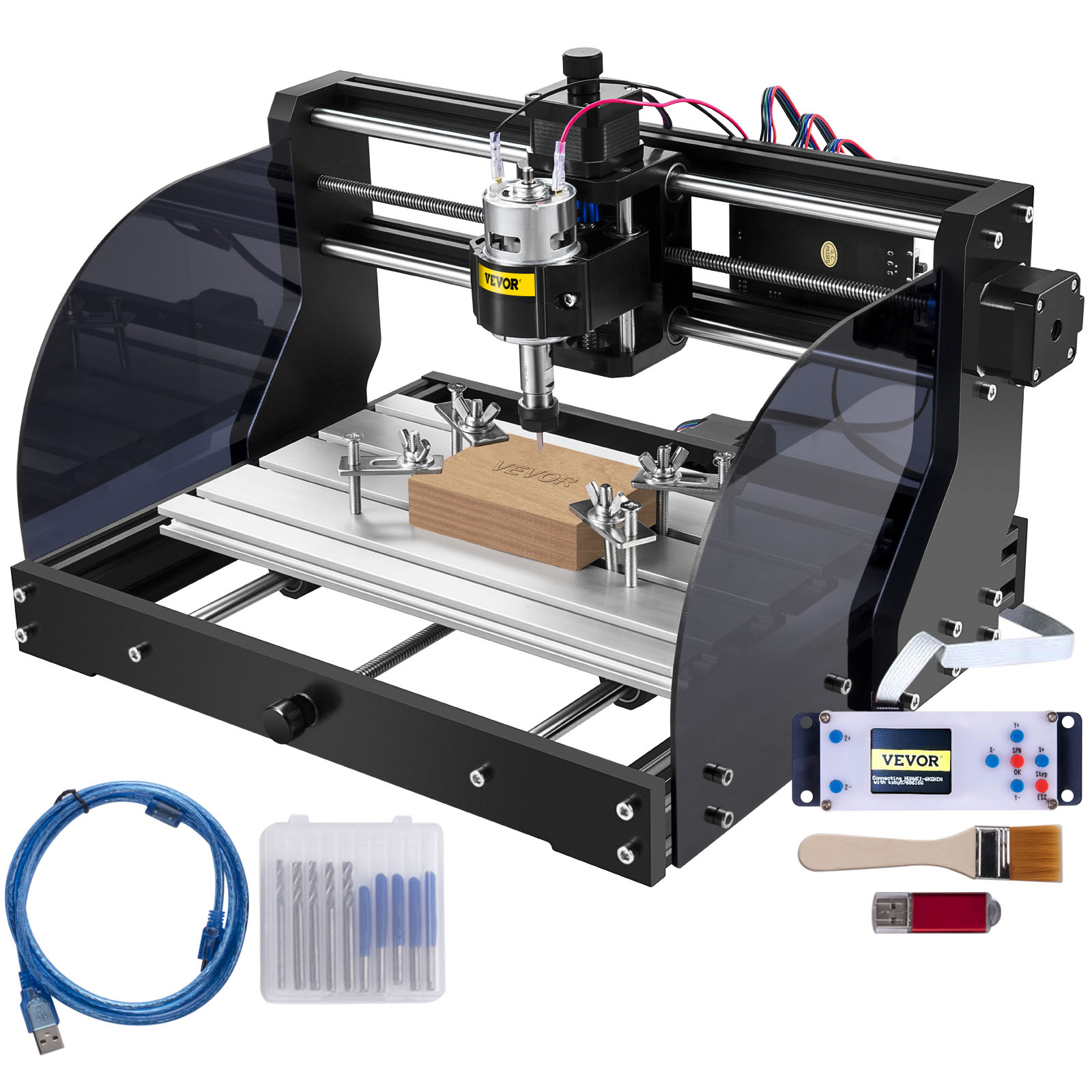 VEVOR CNC 3018-PRO Router Kit GRBL Control 3 Axis Plastic Acrylic PCB PVC  Wood Carving Milling Engraving Machine, XYZ Working Area 300x180x45mm