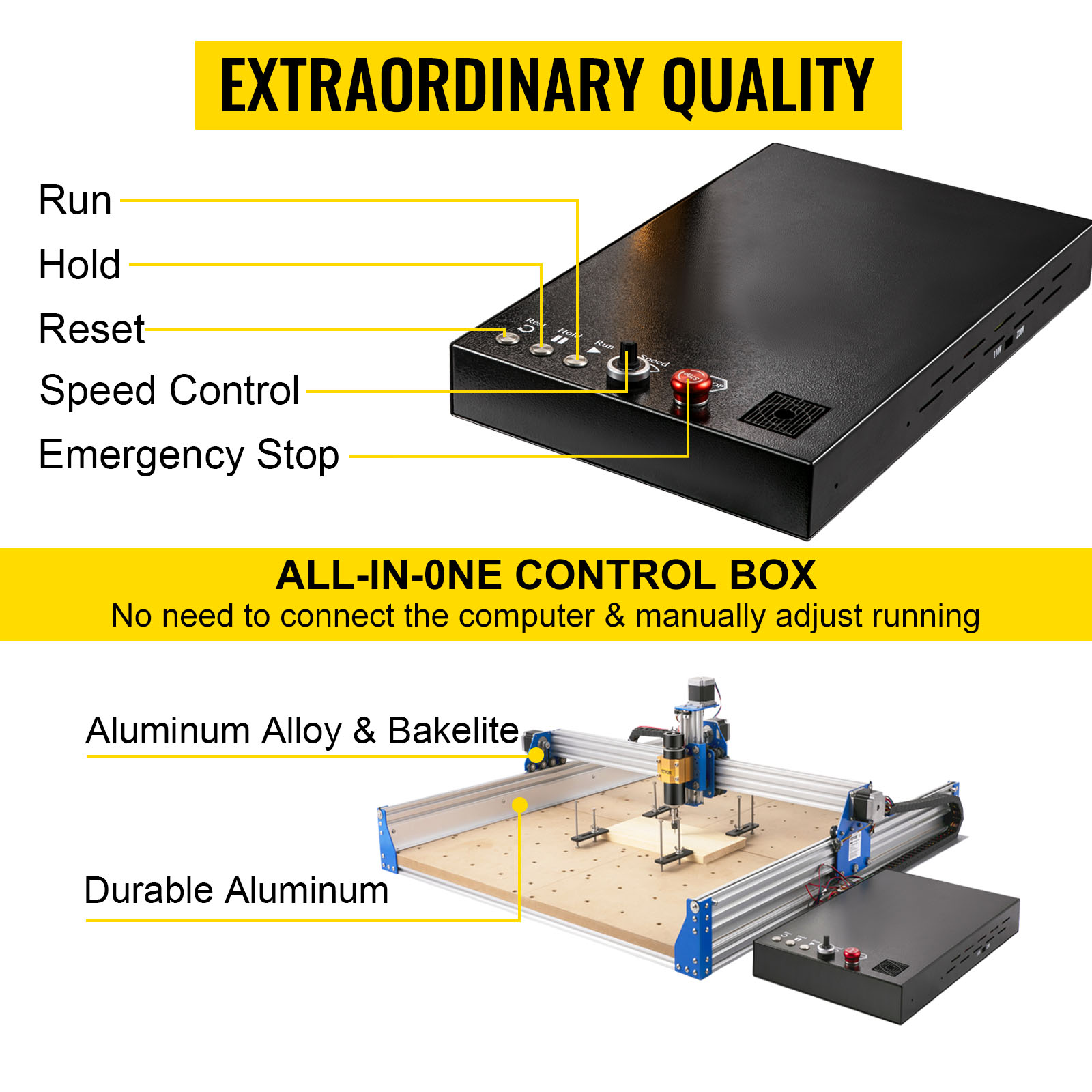 VEVOR CNC Router Machine, 300W, 3 Axis GRBL Control Wood Engraving Carving Milling Machine Kit, 400 x 400 x 75 mm / 15.7 x 15.7 x 2.95 in Working