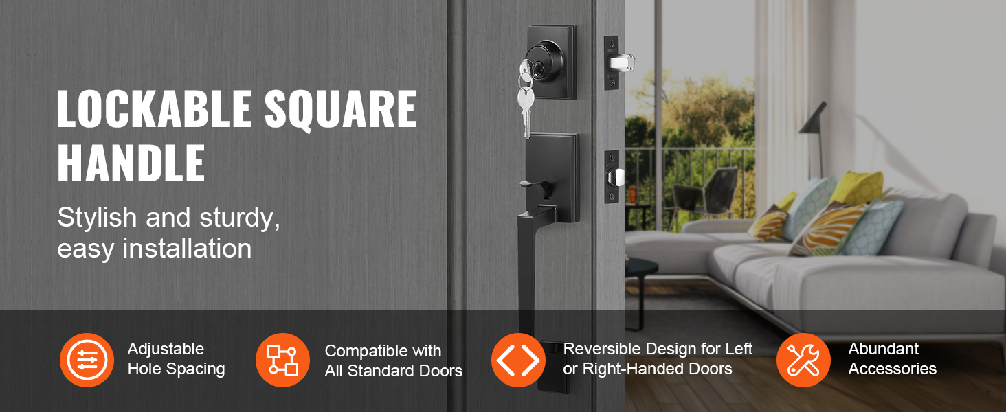 Front door handle installed on entry door