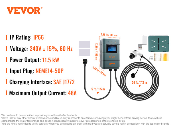 VEVOR Type 2 to Type 2 EV Charging Cable Electric Vehicle Cable