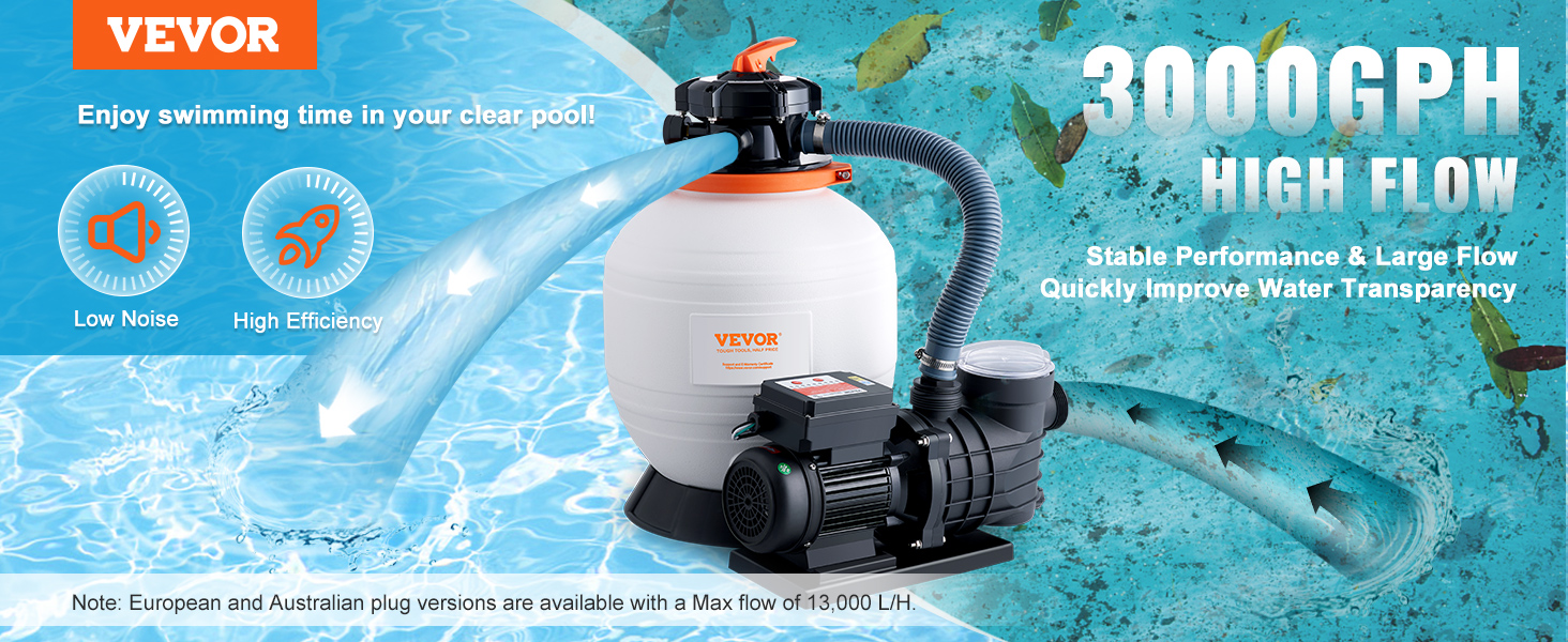 VEVOR Sand Filter Pump for Above Ground Pools, 14inch, 3000 GPH, 3/4