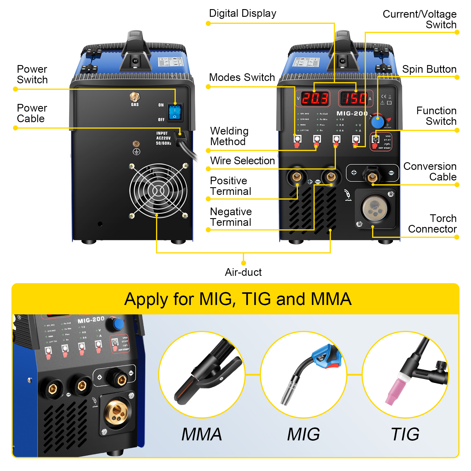 VEVOR MIG Welder 200A Welding Machine 3 in 1 Combo MMA/MIG/LIFT