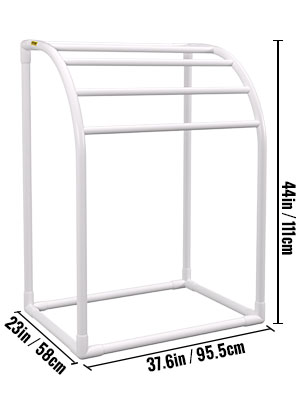 VEVOR Pool Towel Rack, 5 Bar, Milky, Freestanding Outdoor PVC Curved Poolside Storage Organizer, Include 8 Towel Clips, Mesh Bag, Hook, Also Stores Floats and Paddles, for Beach, Swimming Pool, Home