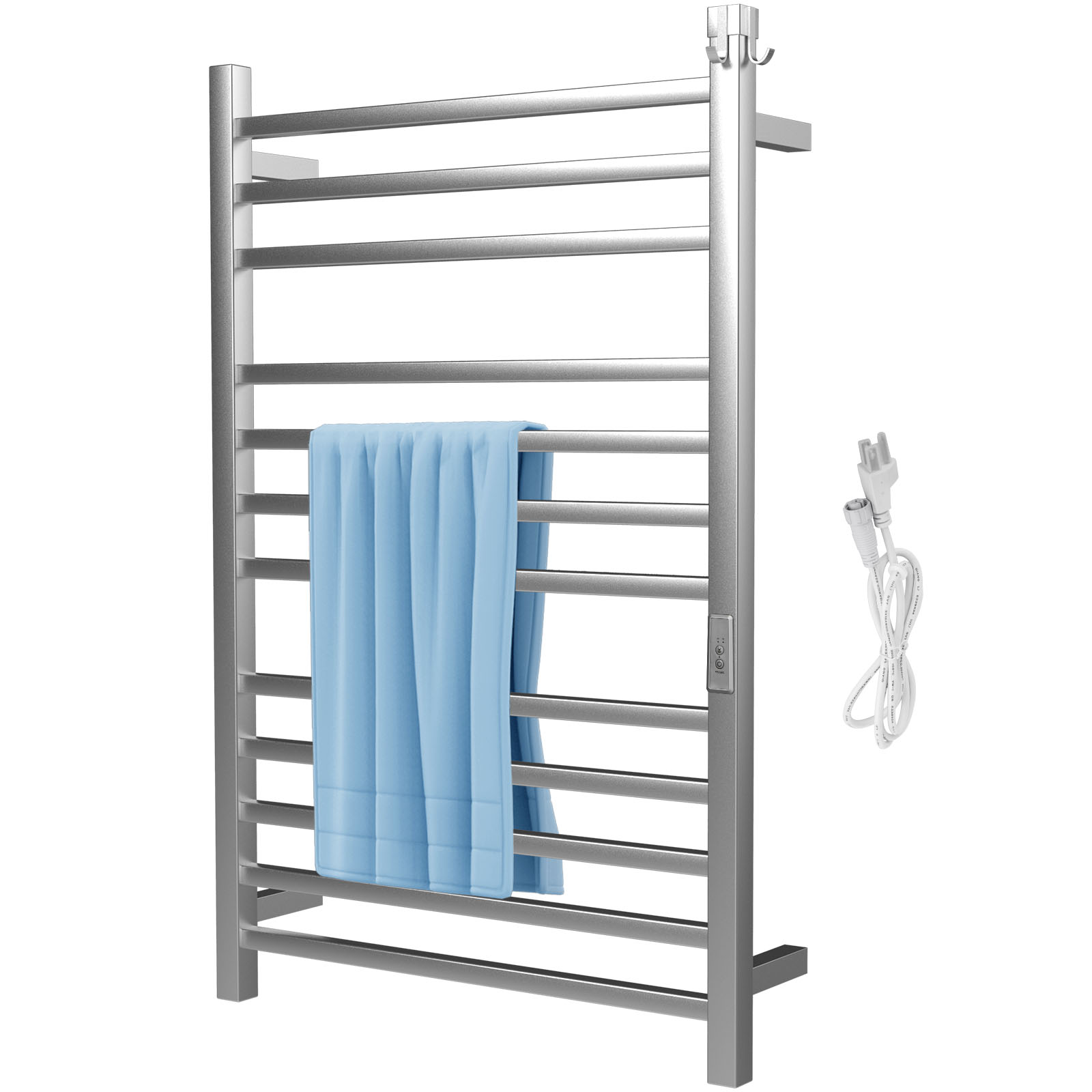 Calentador de toallas montado en la pared con temporizador integrado, 12  barras, calentador eléctrico de acero inoxidable para baño, calentador de
