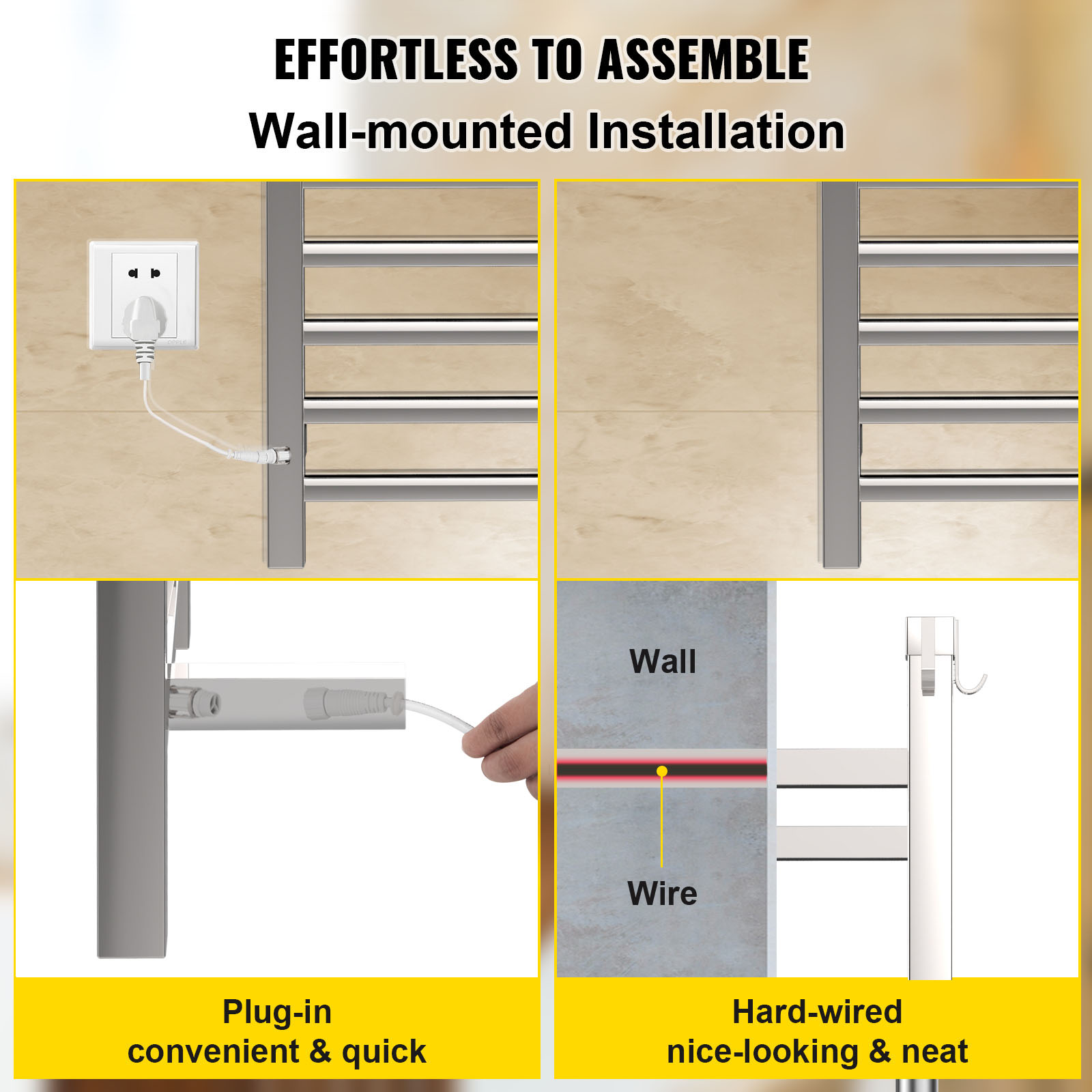 VEVOR Heated Towel Rack, 12 Bars Design, Mirror Polished Stainless Steel Electric Towel Warmer with Built-in Timer, Wall-Mounted for Bathroom, Plug-in/Hardwired, UL Certificated, Silver