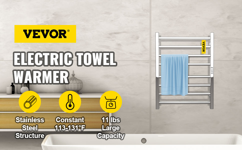 VEVOR Heated Towel Rack 12 Bars Design Polishing Brushed Stainless Steel Electric Towel Warmer with Built-In Timer Wall-Mounted for Bathroom