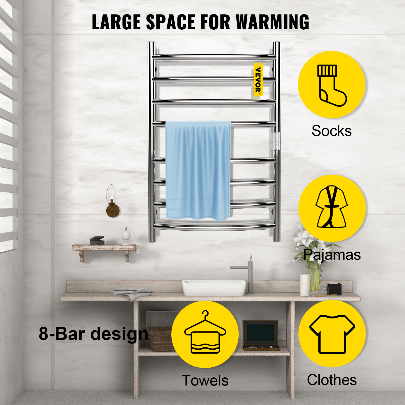 VEVOR VEVOR Heated Towel Rack Electric Clothes Heater 8 Bars 800 x 610