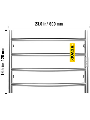 VEVOR Heated Towel Rack, 4 Bars Curved Design, Polishing Brushed Stainless Steel Electric Towel Warmer with Built-in Timer, Wall-Mounted for Bathroom, Plug-in/Hardwired, UL Certificated, Silver