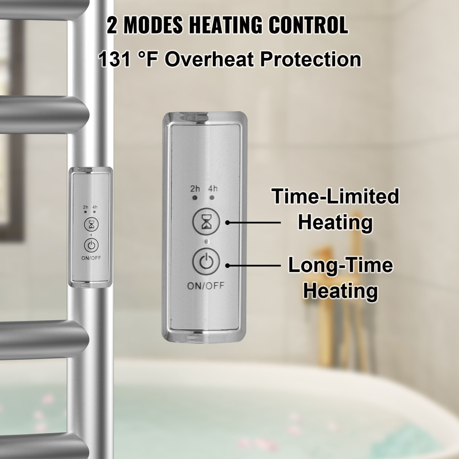 VEVOR Heated Towel Rack, 4 Bars Curved Design, Polishing Brushed Stainless Steel Electric Towel Warmer with Built-in Timer, Wall-Mounted for Bathroom, Plug-in/Hardwired, UL Certificated, Silver