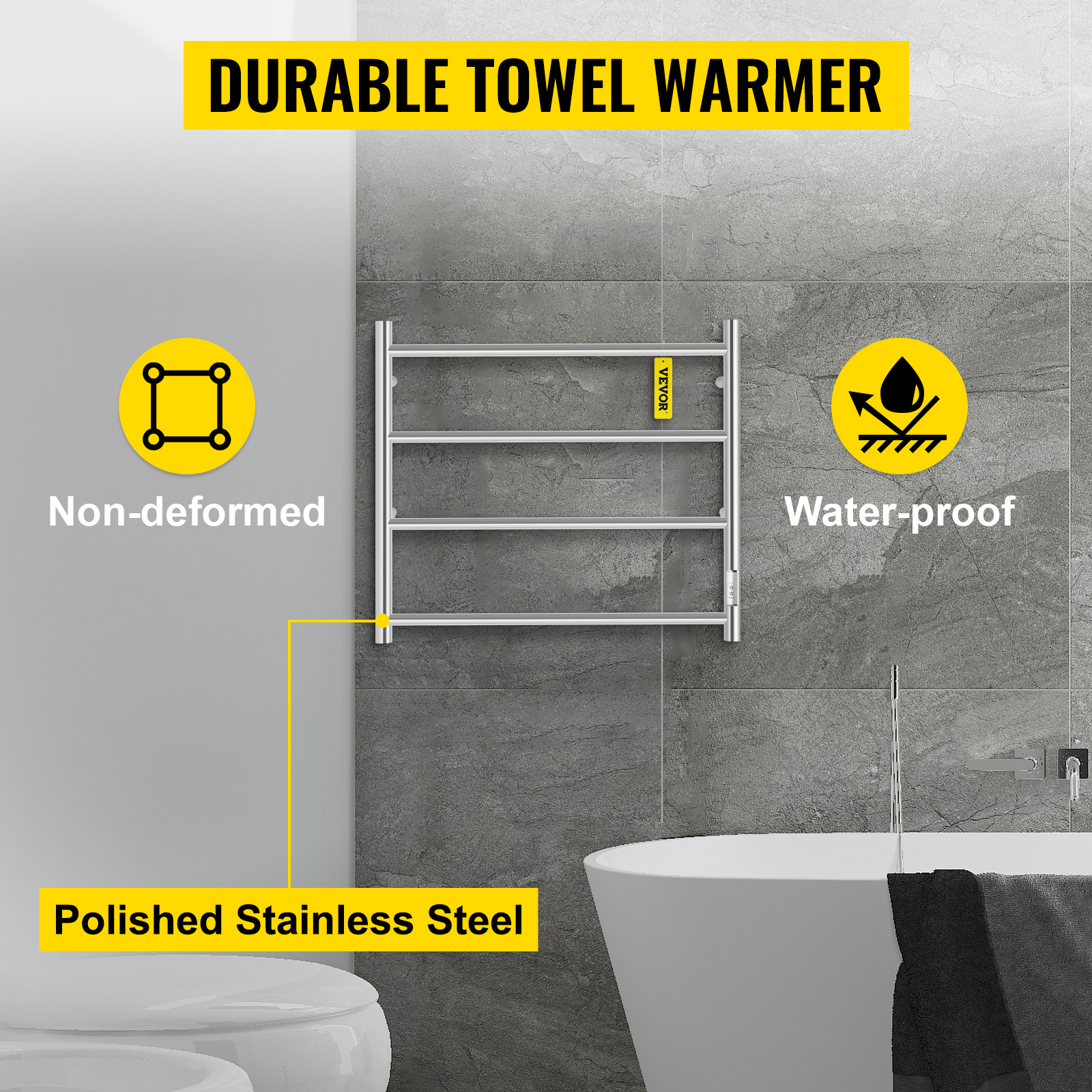 Calentador de toallas montado en la pared con temporizador incorporado 4  barras de acero inoxidable eléctrico calentado toallero para baño,  calentador