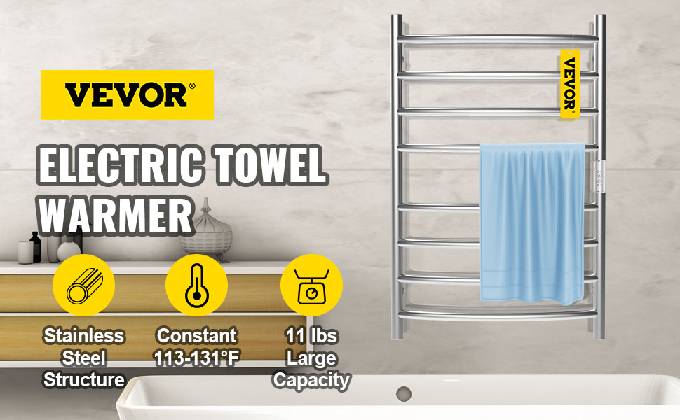 Toallero eléctrico VEVOR, diseño de 6 barras, calentador de toallas  eléctrico de acero inoxidable pulido con temporizador integrado, montado en  la