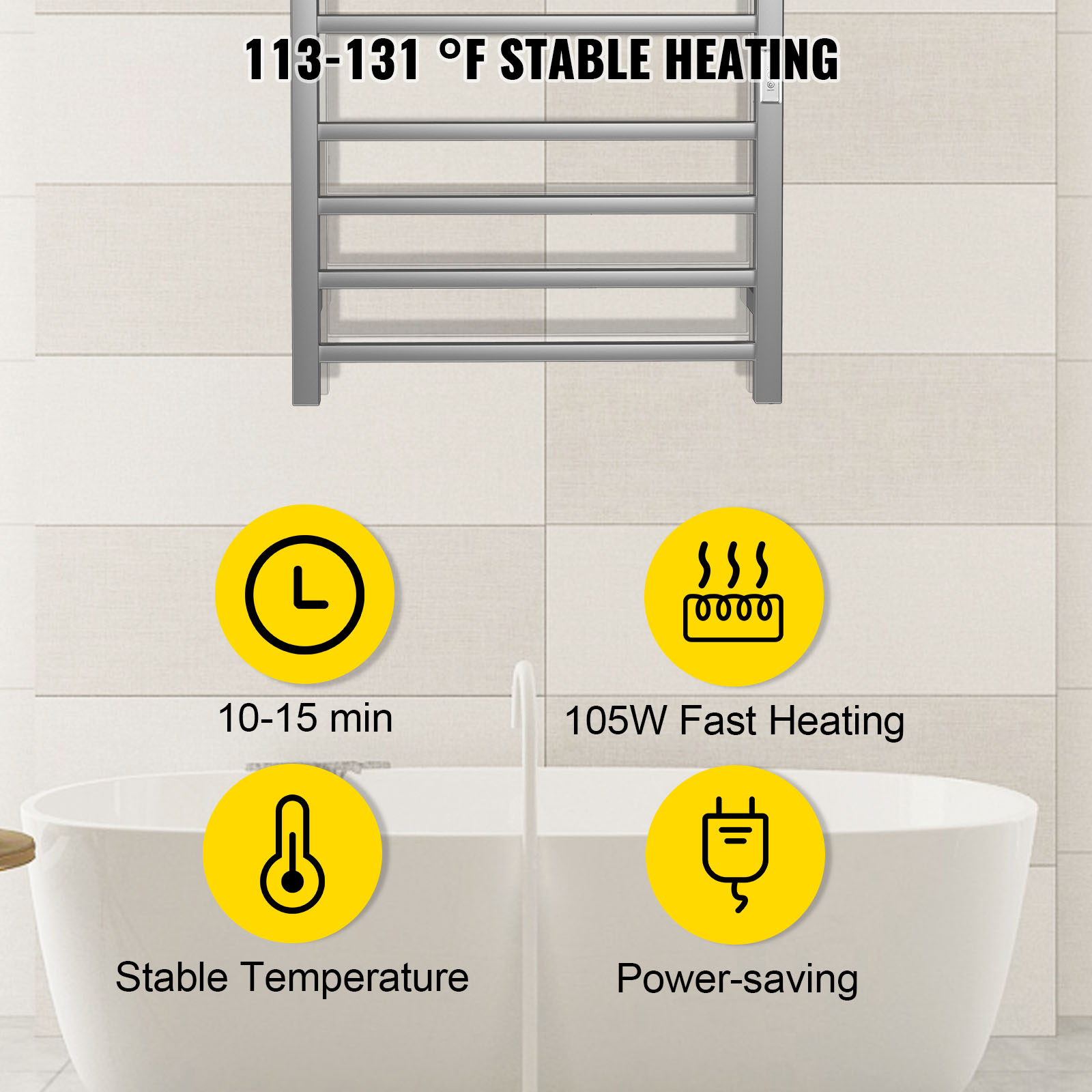 VEVOR Heated Towel Rack, 8 Bars Design, Polishing Brushed Stainless Steel Electric Towel Warmer with Built-in Timer, Wall-Mounted for Bathroom, Plug-in/Hardwired, UL Certificated, Silver