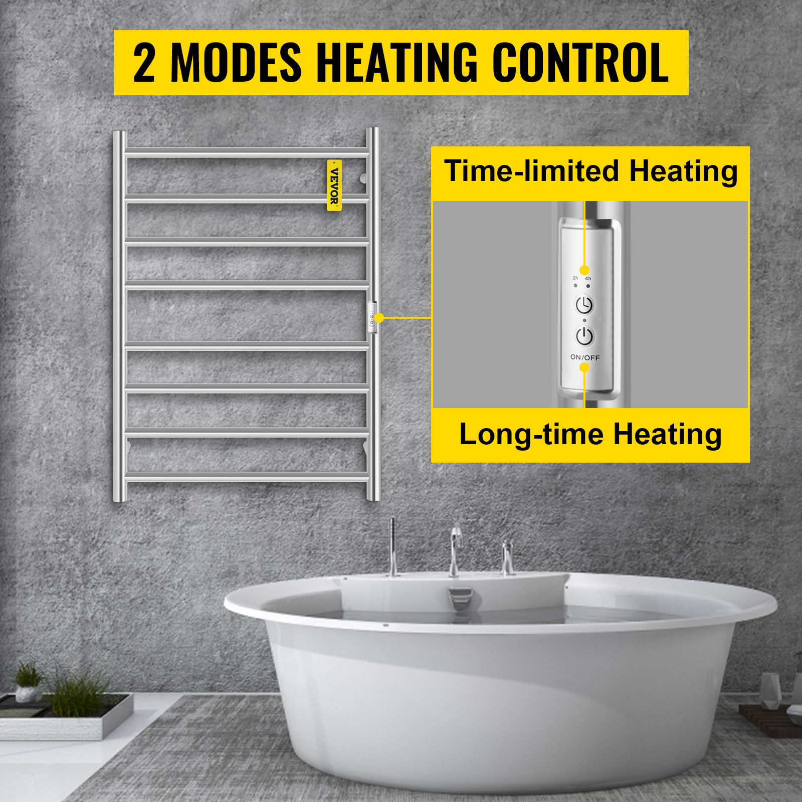 VEVOR Heated Towel Rack, 8-Bar Towel Warmer Rack, Wall Mounted Electric Towel Warmer, Electric Towel Drying Rack with Timer, Polished Stainless Steel Heated Towel Warmer for Bath, Plug-in/Hardwired