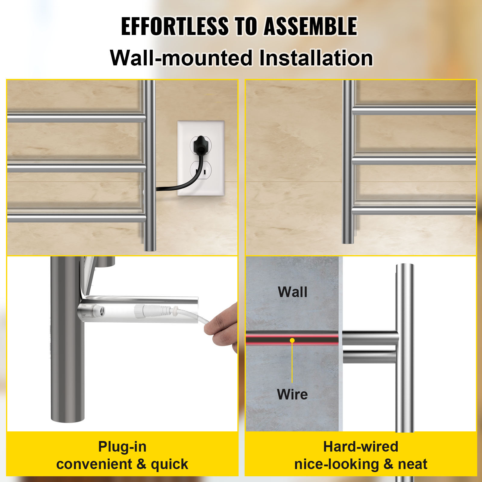 VEVOR Heated Towel Rack, 8-Bar Towel Warmer Rack, Wall Mounted Electric Towel Warmer, Electric Towel Drying Rack with Timer, Polished Stainless Steel Heated Towel Warmer for Bath, Plug-in/Hardwired