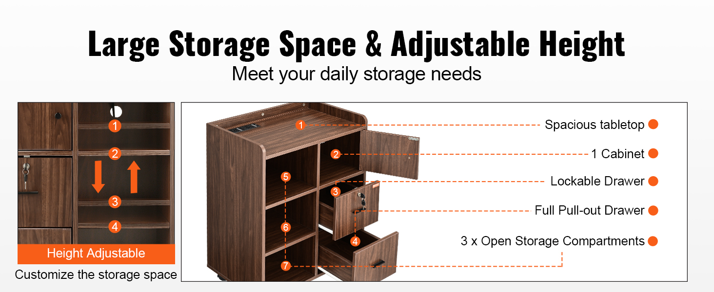 VEVOR Wood File Cabinet, Mobile Printer Cabinet 3-Drawer, with 2 Outlets and 2 USB Ports, Printer Stand with Open Storage Shelves for Home Office, Rustic Brown, EPA and CARB Certified