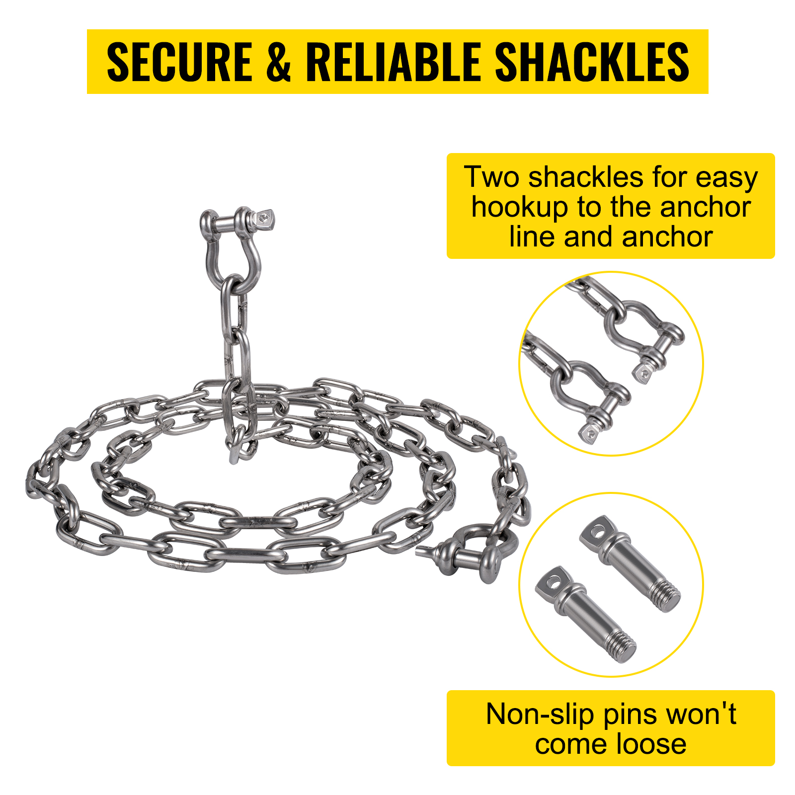 Stainless Steel 316 Forged Bow Shackles 3/16" (5mm) Marine Grade