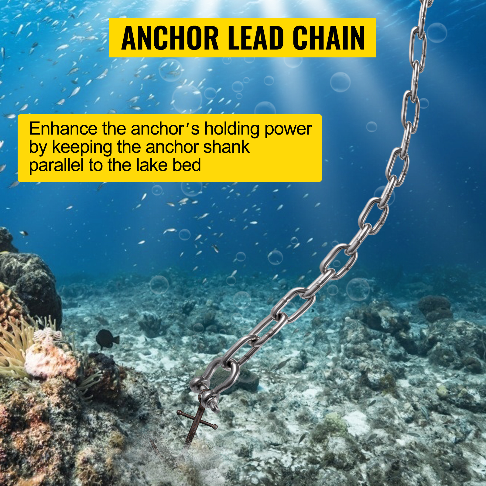 Anchor Lead Chain 1/4" x 2' Calibrated Galvanized with 2 SS 1/4" Bow Shackles