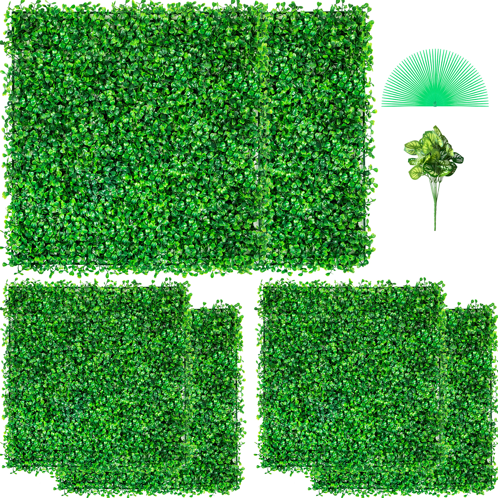 VEVOR Műnövény fal 6 db. 20 x 20 hüvelyk, Privacy Hedge mesterséges zöld, Mesterséges bukszus panel PE, Privacy Screen Mesterséges növények 50 x 50 cm, Privacy Hedge Wall dekoráció Növényi fal