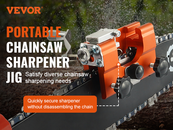 VEVOR Chainsaw Sharpener, Hand-Cranked Chainsaw Sharpening Jig for 4"-22" Chain Saws, Potable Chainsaw Chain Sharpener Tool Set with 4 Sharpening Heads for Landscaper, Lumberjack, Maintenance Worker