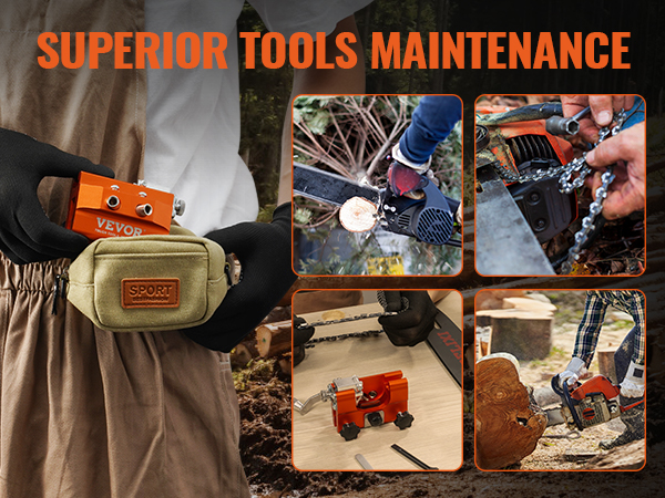 VEVOR Chainsaw Sharpener, Hand-Cranked Chainsaw Sharpening Jig for 4"-22" Chain Saws, Potable Chainsaw Chain Sharpener Tool Set with 4 Sharpening Heads for Landscaper, Lumberjack, Maintenance Worker