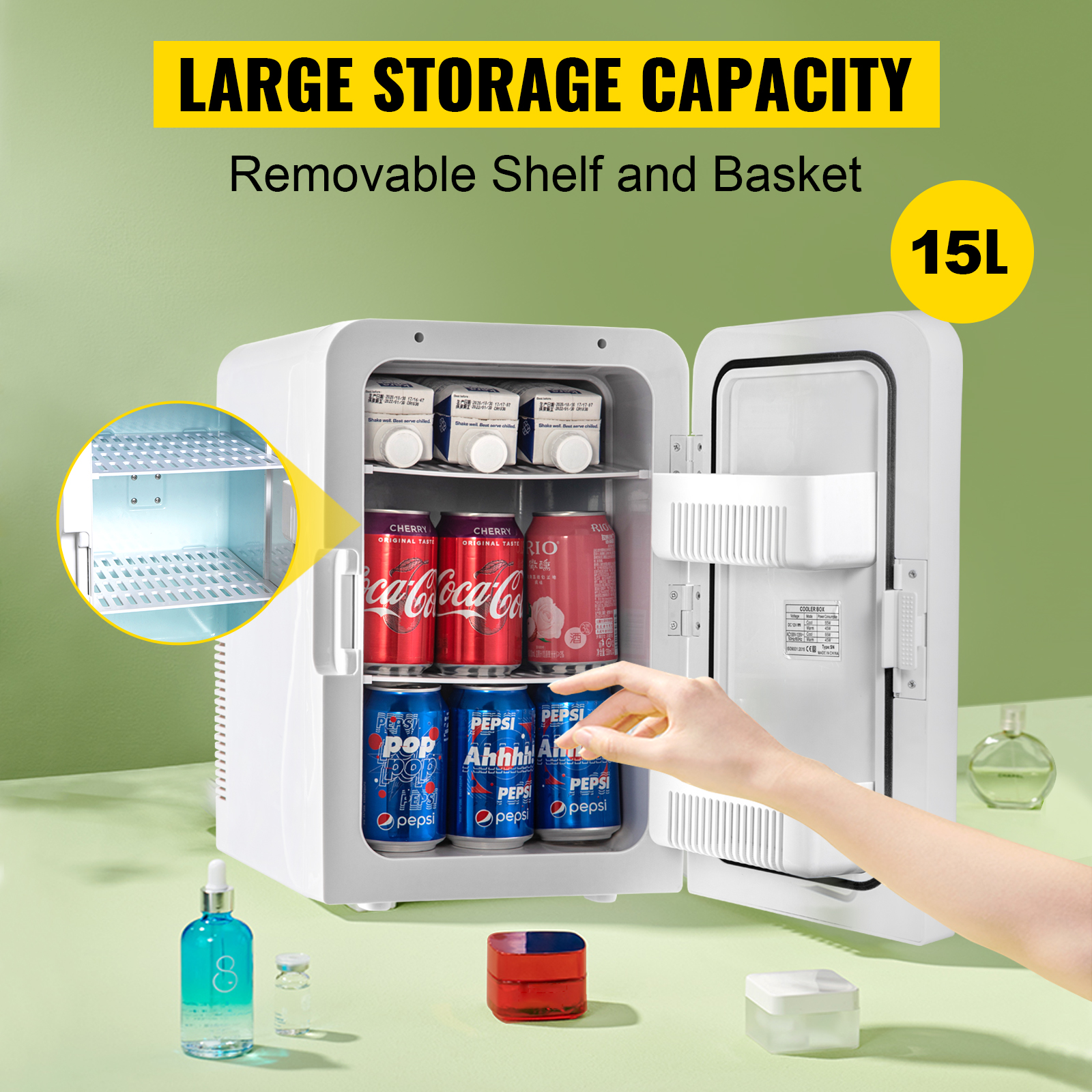Mini refrigerador para dormitorio, 15 litros/21 latas, mini refrigerador  portátil con alimentación CA/CC para oficina, dormitorio y automóvil
