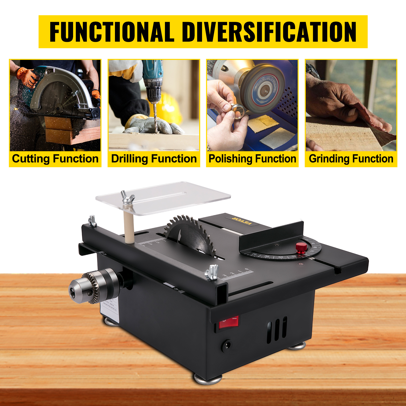 VEVOR Mini Table Saw, 96W Hobby Table Saw for Woodworking, 0-90 Angle Cutting  Portable DIY Saw, 7-Level Speed Adjustable Multifunctional Table Saws,  1.3in Cutting Depth Mini Precision Table Saw Item VEVOR US