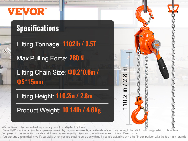 VEVOR VEVOR Mini Paranco a Catena Manuale Altezza di Sollevamento
