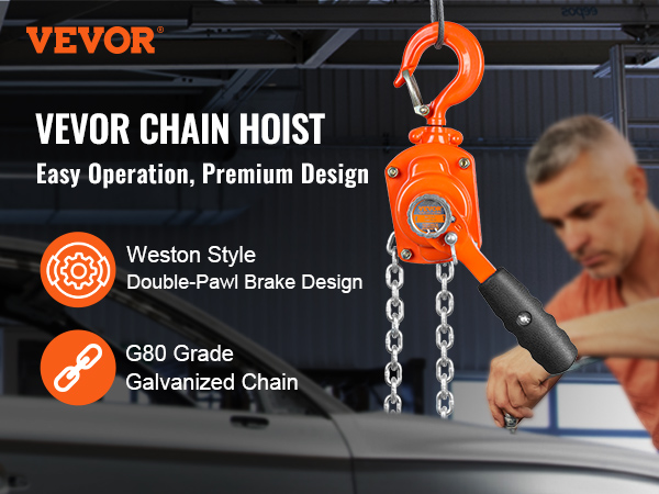 VEVOR Manual Lever Chain Hoist, 1/2 Ton 1100 lbs Capacity 5 FT Come ...