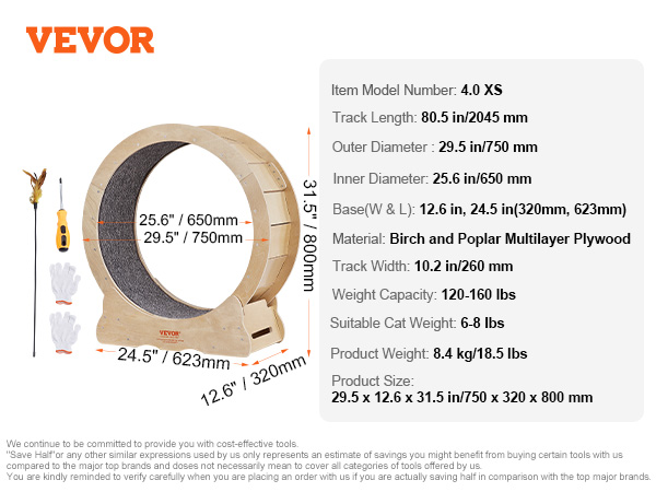 31.5 Inch Cat Exercise Wheel - Indoor Cat Treadmill With Carpeted Runway