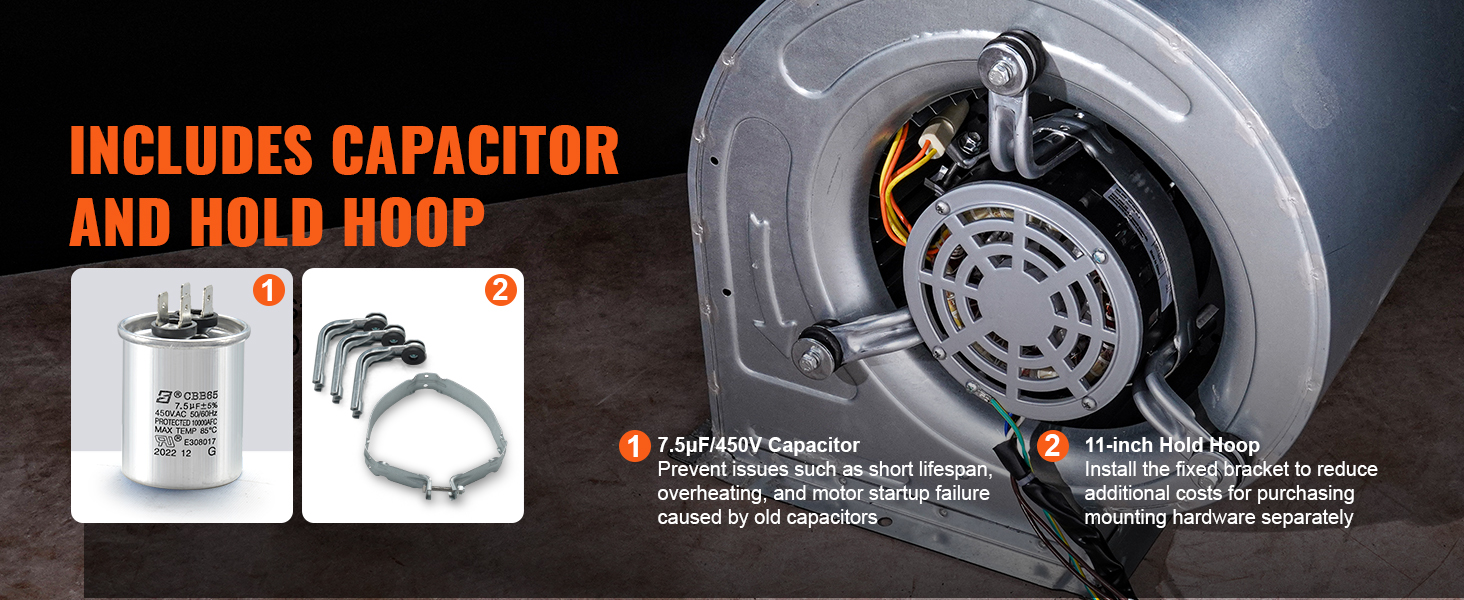 VEVOR 1/2HP Furnace Blower Motor, 208/230V 2.7Amps, 1075RPM 5 Speeds