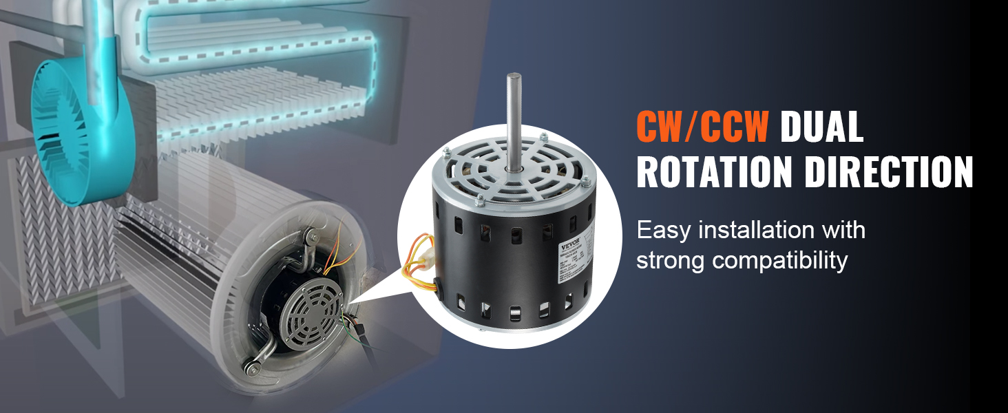 VEVOR 1/2HP Furnace Blower Motor, 208/230V 2.7Amps, 1075RPM 5 Speeds