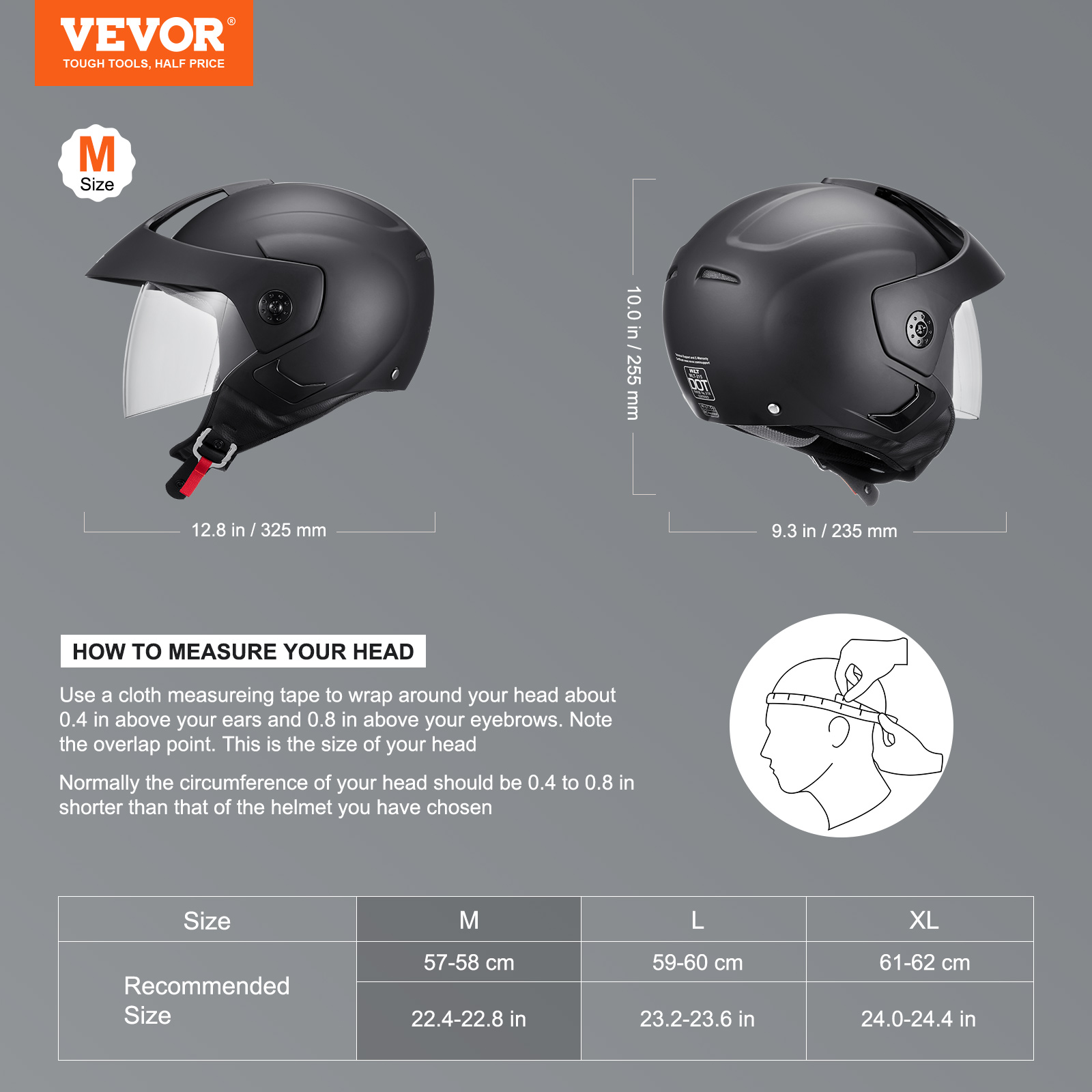 VEVOR Motorcycle Full Face Modular 3/4 Helmets for Mini-bike Scooter DOT Unisex - Picture 4 of 110