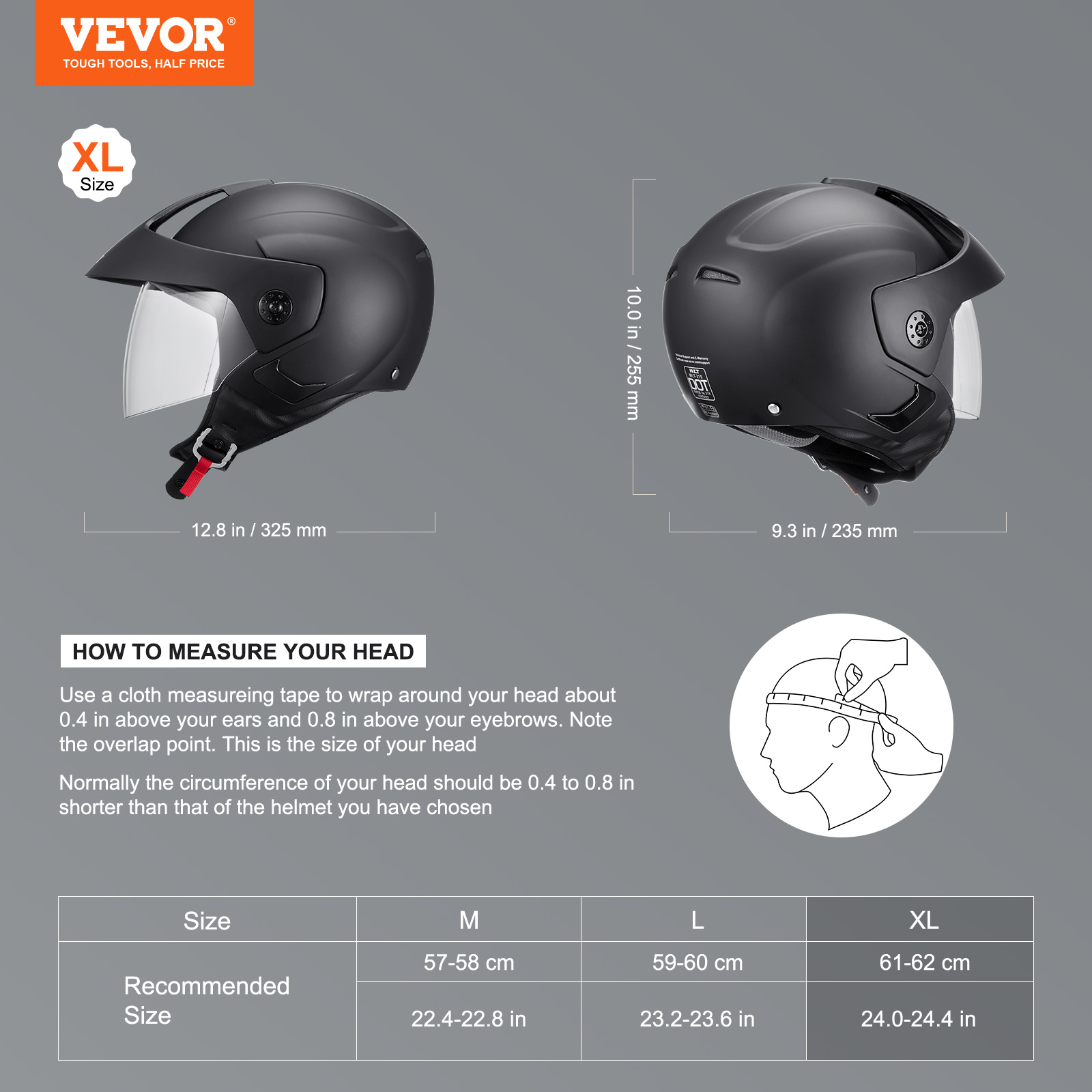 VEVOR Motorcycle Full Face Modular 3/4 Helmets for Mini-bike Scooter DOT Unisex - Picture 28 of 110