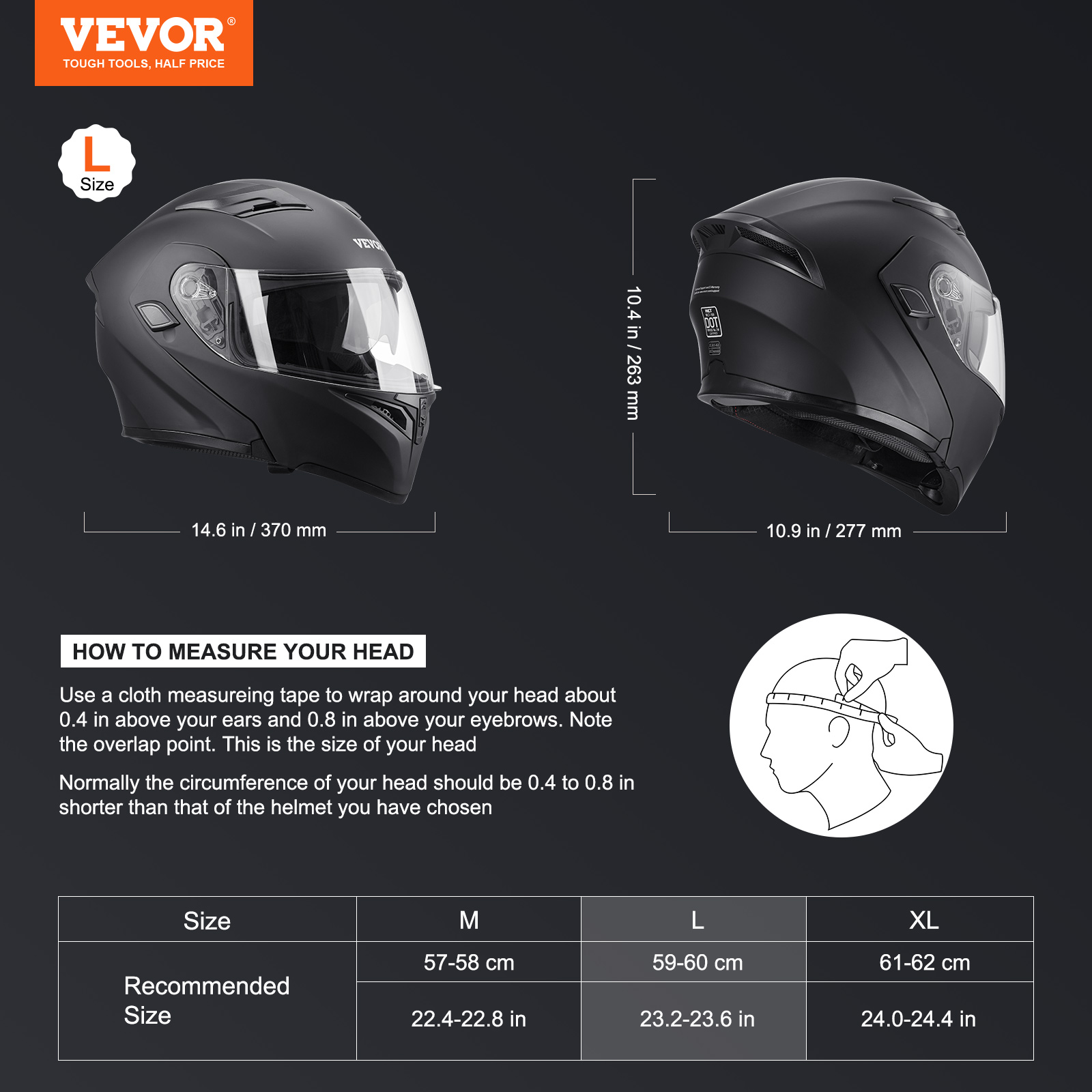 VEVOR Motorcycle Full Face Modular 3/4 Helmets for Mini-bike Scooter DOT Unisex - Picture 52 of 110