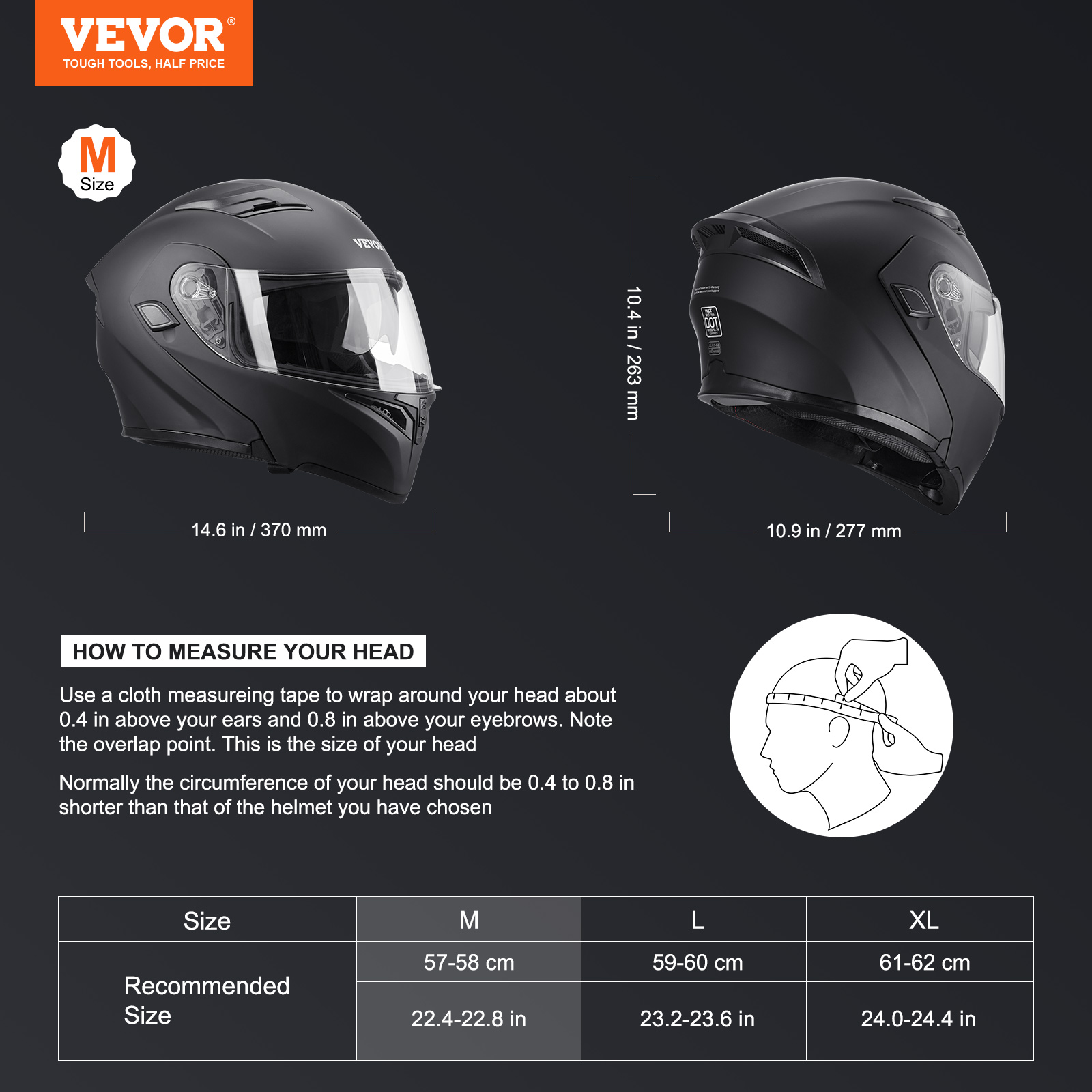 VEVOR Motorcycle Full Face Modular 3/4 Helmets for Mini-bike Scooter DOT Unisex - Picture 40 of 110