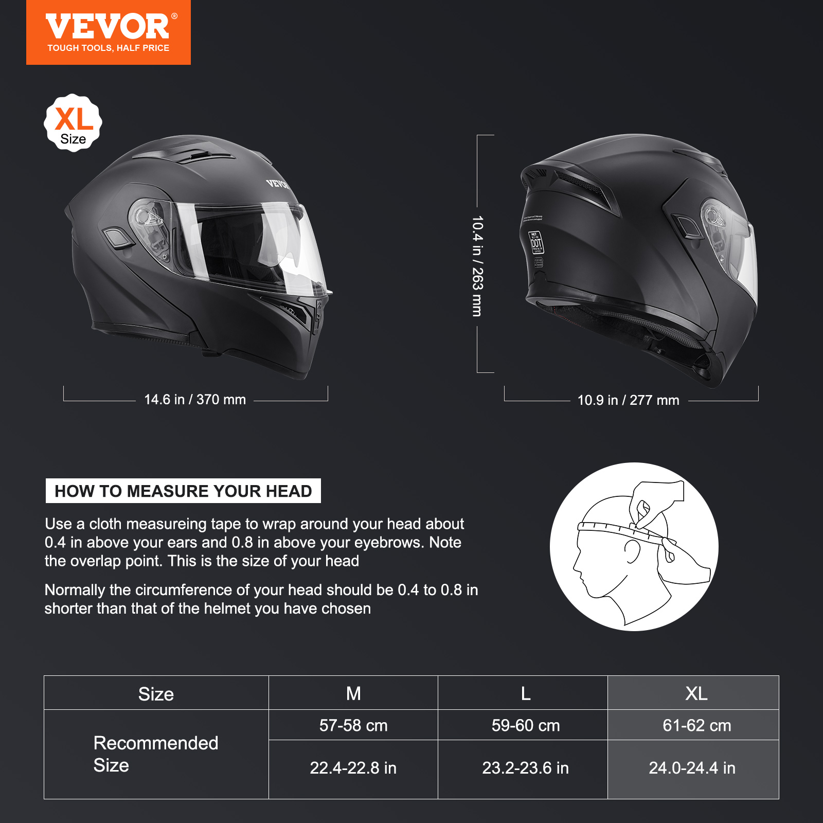 VEVOR Motorcycle Full Face Modular 3/4 Helmets for Mini-bike Scooter DOT Unisex - Picture 64 of 110