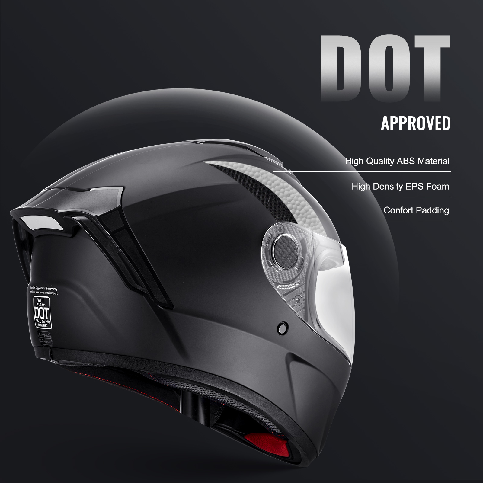 VEVOR Motorcycle Full Face Modular 3/4 Helmets for Mini-bike Scooter DOT Unisex - Picture 101 of 110