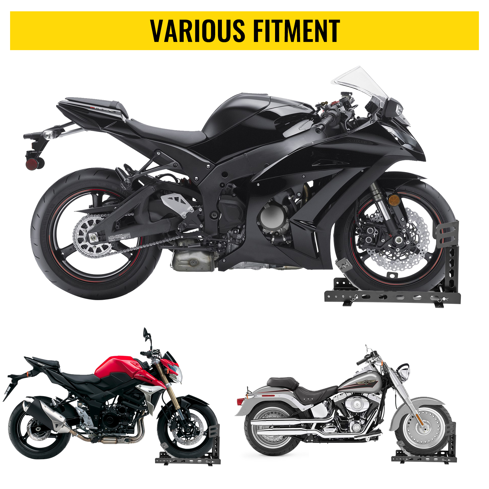 Calzo para neumático delantero de motocicleta, soporte de rueda resistente  de 3000 libras, calzo delantero de motocicleta vertical negro para ruedas
