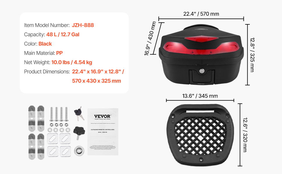 Motorcycle Top Case with Backrest Cushion