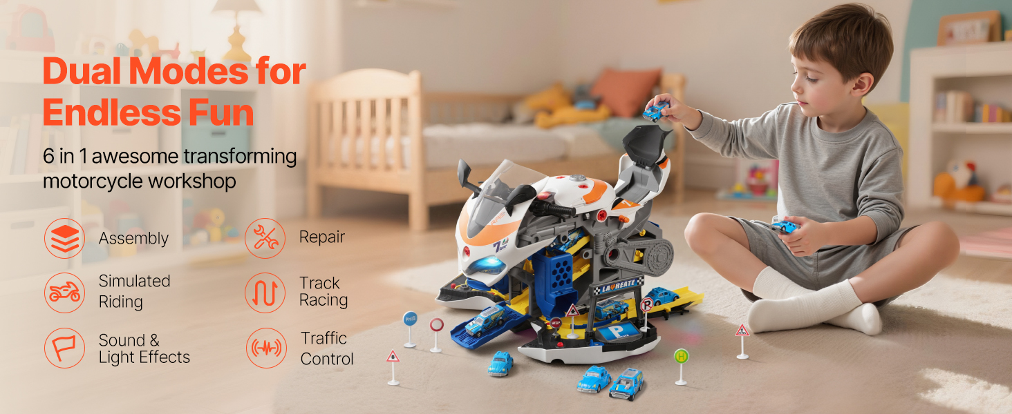 6 in 1 play modes motorcycle toy