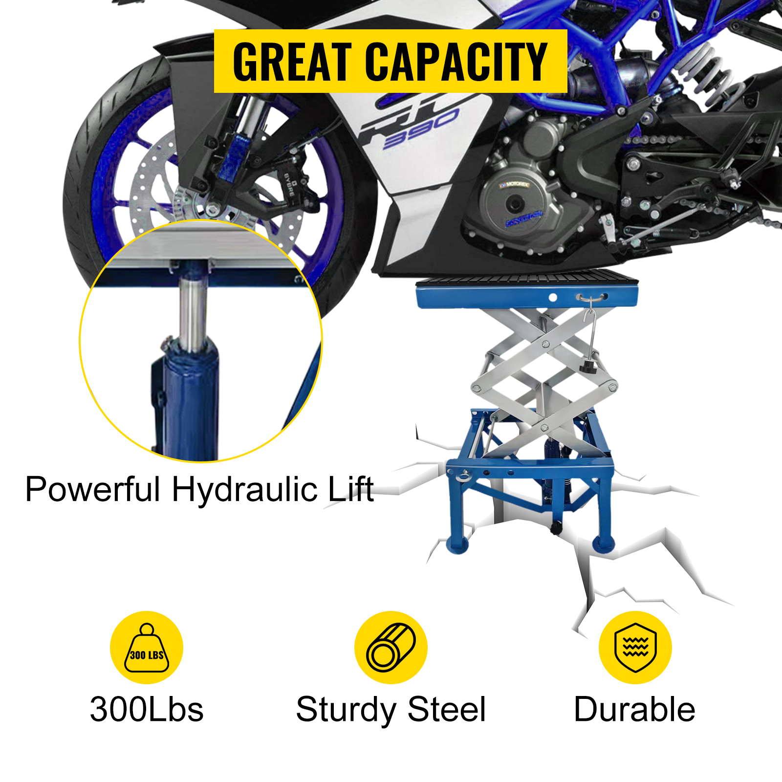 Motorkerékpár állvány ollós emelő 136kg kék kerékpáremelő asztal zárható kerekekkel